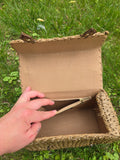 Vintage 60s Brown Straw Bag with Bamboo Handle