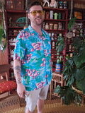 Vintage 80s Blue and Pink Orchid Hawaiian Shirt