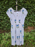 Vintage 60s White Wiggle Dress with Blue Roses