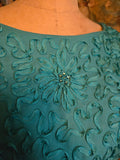Vintage 60s Teal Ribbon Bodice Formal Dress