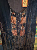 Vintage 90s Black Velvet Embroidered Maxi Dress