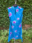 Vintage 70s Blue Hawaiian Dress with Purple Orchids