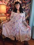 4X Vintage 90s white sheer floral dress