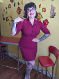 XL Vintage 40s Burgundy Crepe Dress