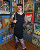 Vintage 90s Black Linen and Rayon Wiggle Dress