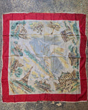 Vintage 50s Red and White France Souvenier Silk Scarf