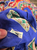 Vintage 70s Blue Red & Yellow Paisley Rayon Scarf