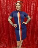 Vintage 1960s Navy Dress with Red and White Stripe