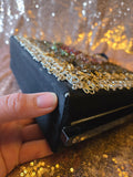 Vintage 50s Beaded & Cross Stitch black evening bag