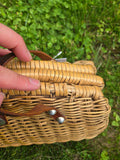 Vintage 50s Leather Handle Wicker Basket Handbag