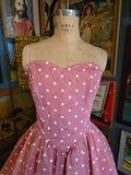 Vintage 80s Pink and White Polka Dot Formal Dress