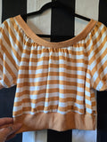 Vintage 80 Yellow and White Striped Crop Top Blouse