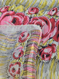 Vintage 50s Yellow and Pink Rose Print Silk Scarf