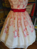 Vintage 50s white and red embroidered party dress
