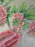 Vintage 50s white and pink dahlia square silk scarf