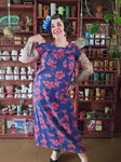 Vintage Ui Maikai Blue and Red Hibiscus Dress