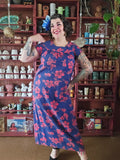 Vintage Ui Maikai Blue and Red Hibiscus Dress
