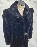 Vintage 30s Long Black Fur Coat with Bakelite Button
