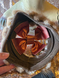 Vintage 60s brown mink hat with red satin bow