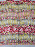 Vintage 50s Yellow and Pink Rose Print Silk Scarf
