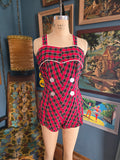 Vintage 50s Red and Black Plaid Swim Suit