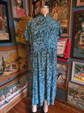 Vintage 40s blue and black paisley rayon dress