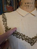 Vintage 50s white & gold embroidered wool dress