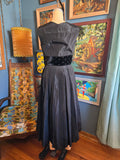 Vintage 50s Black Dress with Velvet & Rhinestones