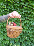 Vintage 50s Brown Wicker Basket Purse with Flowers