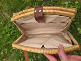Vintage 50s Leather Handle Wicker Basket Handbag