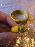Vintage 60s Yellow & Black Bakelite Bangle & earring set