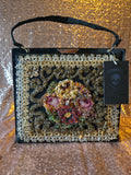 Vintage 50s Beaded & Cross Stitch black evening bag