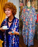 Vintage 70s blue bird floral and butterfly kaftan