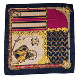 Vintage 80s navy red gold equestrian square scarf