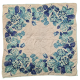 Vintage 50s Blue Hydrangea Floral Rayon Square Scarf
