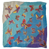 Vintage 60s Blue Square Silk Scarf with Butterfly Print