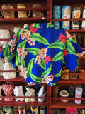 Vintage 70s Blue and Green Tie Up Hawaiian Shirt