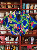 Vintage 70s Blue and Green Tie Up Hawaiian Shirt