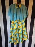 Gently Used Blue and Yellow Lemon Dress with Cape
