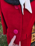Vintage 60 Persian Wool Collar Red Jacket Skirt Set
