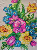 Vintage 60s pink yellow & blue floral rectangular scarf