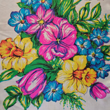 Vintage 60s pink yellow & blue floral rectangular scarf