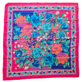 Vintage 80s Pink Purple Blue and Teal Rose Square Scarf