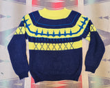 Vintage 60s Blue & Yellow Argyle Sweater