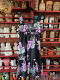 Vintage 80's Black and Purple Hawaiian Dress
