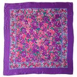 Vintage 60s Purple and Pink Floral Square Silk Scarf