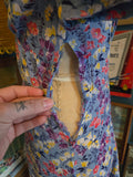 Vintage 40s blue yellow pink sheer floral rayon dress