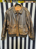 Vintage 90's Distressed Brown Leather Bomber Jacket