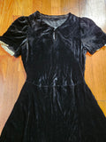 Vintage 30s Black Velvet Peter Pan Collar Dress