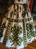 Vintage 50s green and white clover and ladybug dress